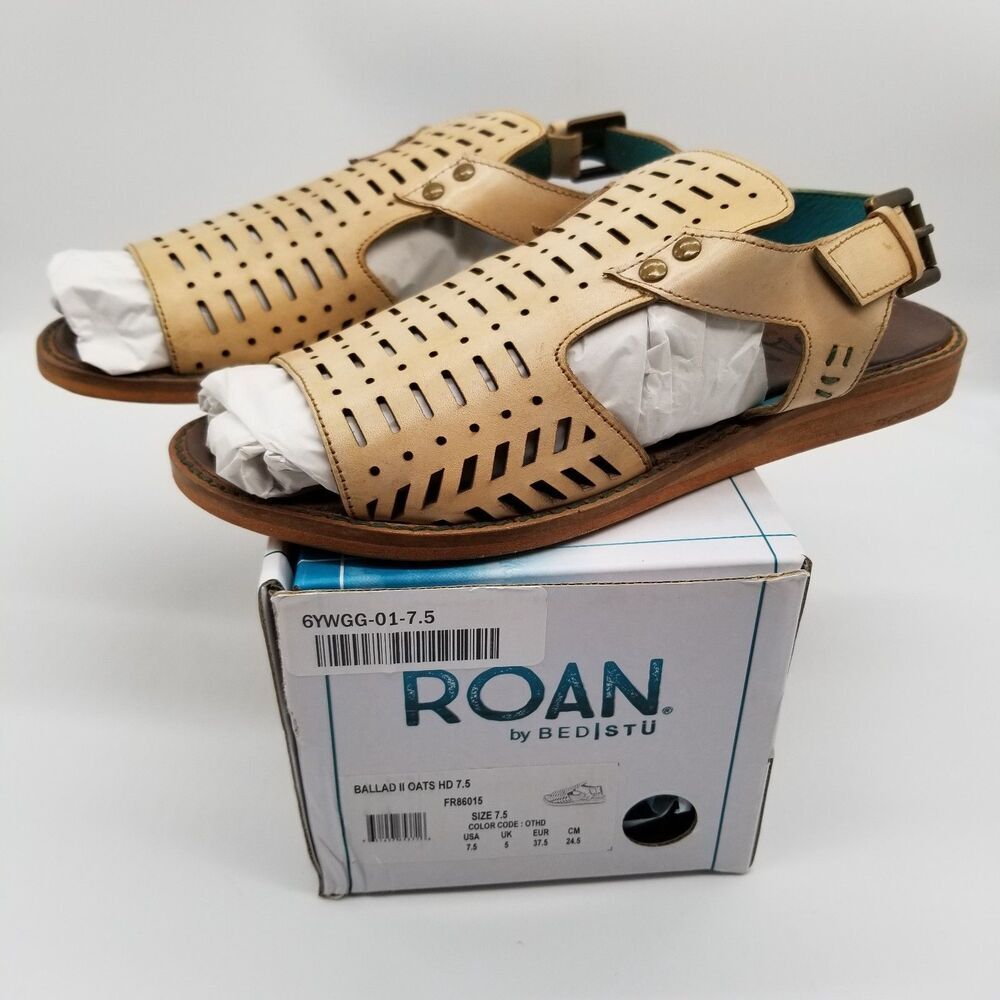 ROAN BY BED STU Women Ballad II Sandals Sz 7.5 Beige Leather Slingback Rustic‎